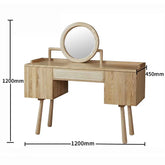 Elegant Natural Ash Wood Makeup Vanity with Rattan Accents and Glass Top hjhms-1039